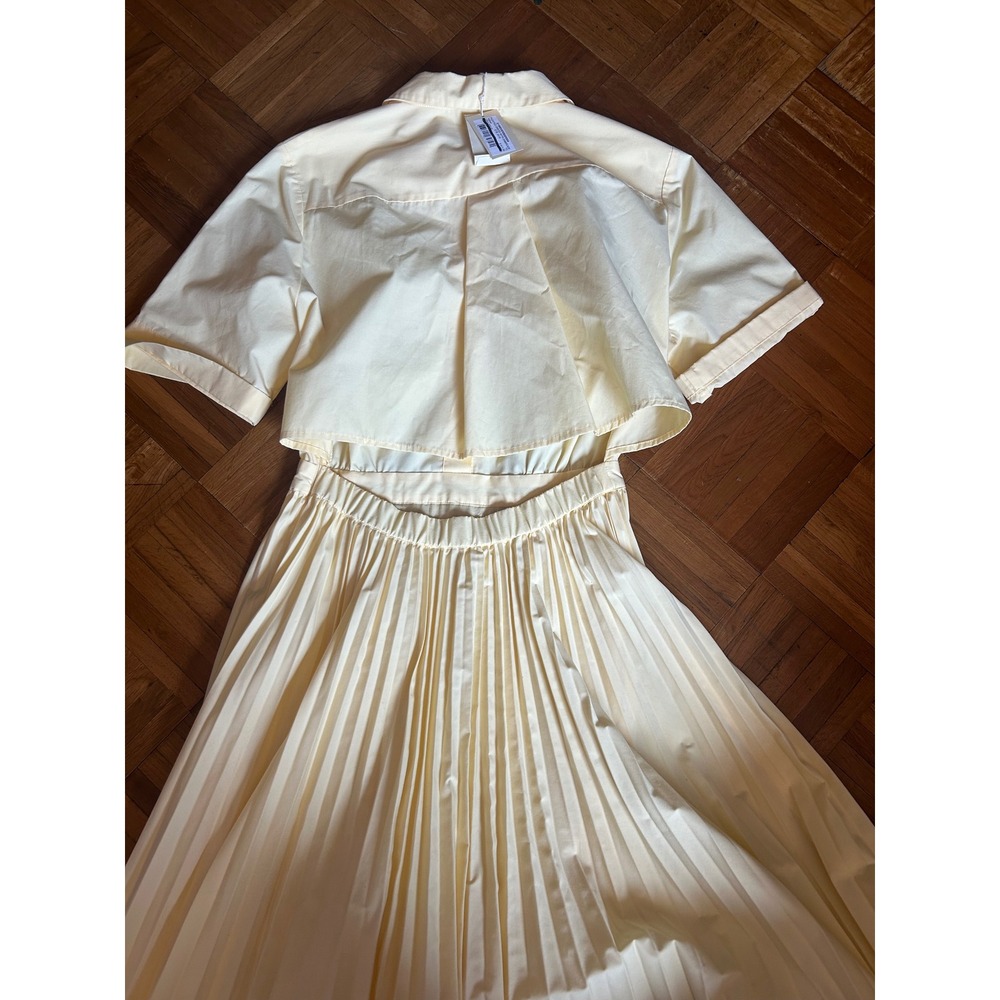 Maje Rivers Pleated‎ Dress Women's Size 3 Yellow NWT Embroidered cut on back - Picture 7 of 9